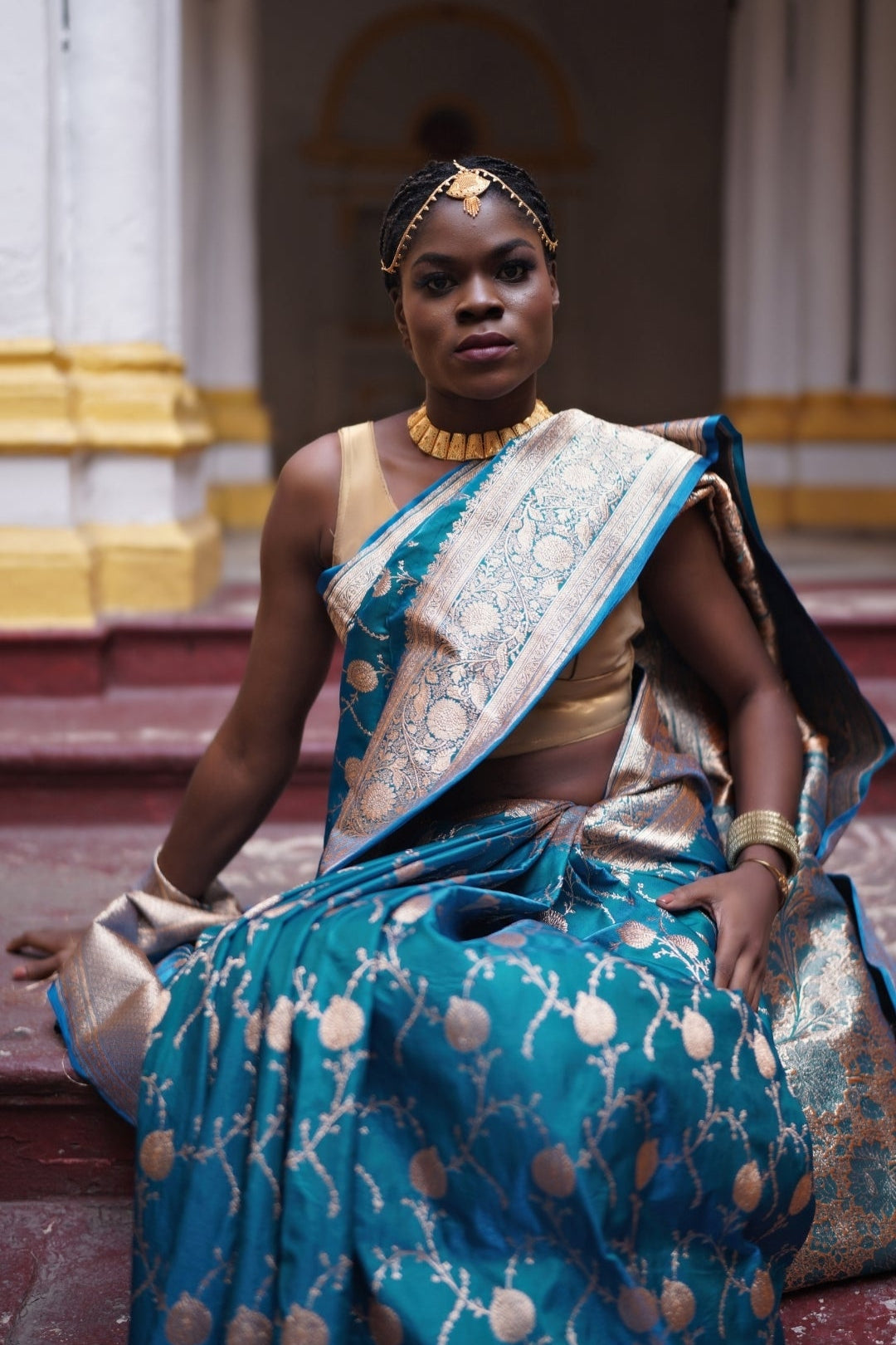 Blue with Silver-Gold Zari Pure Katan Silk Banarasi Saree