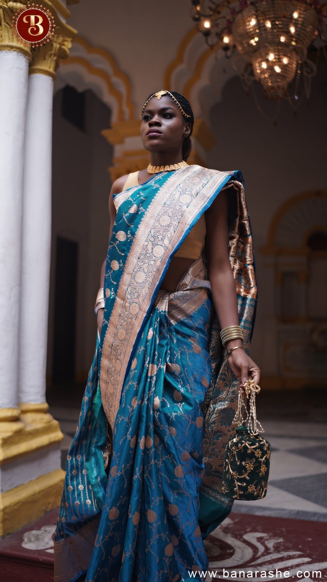 Blue with Silver-Gold Zari Pure Katan Silk Banarasi Saree