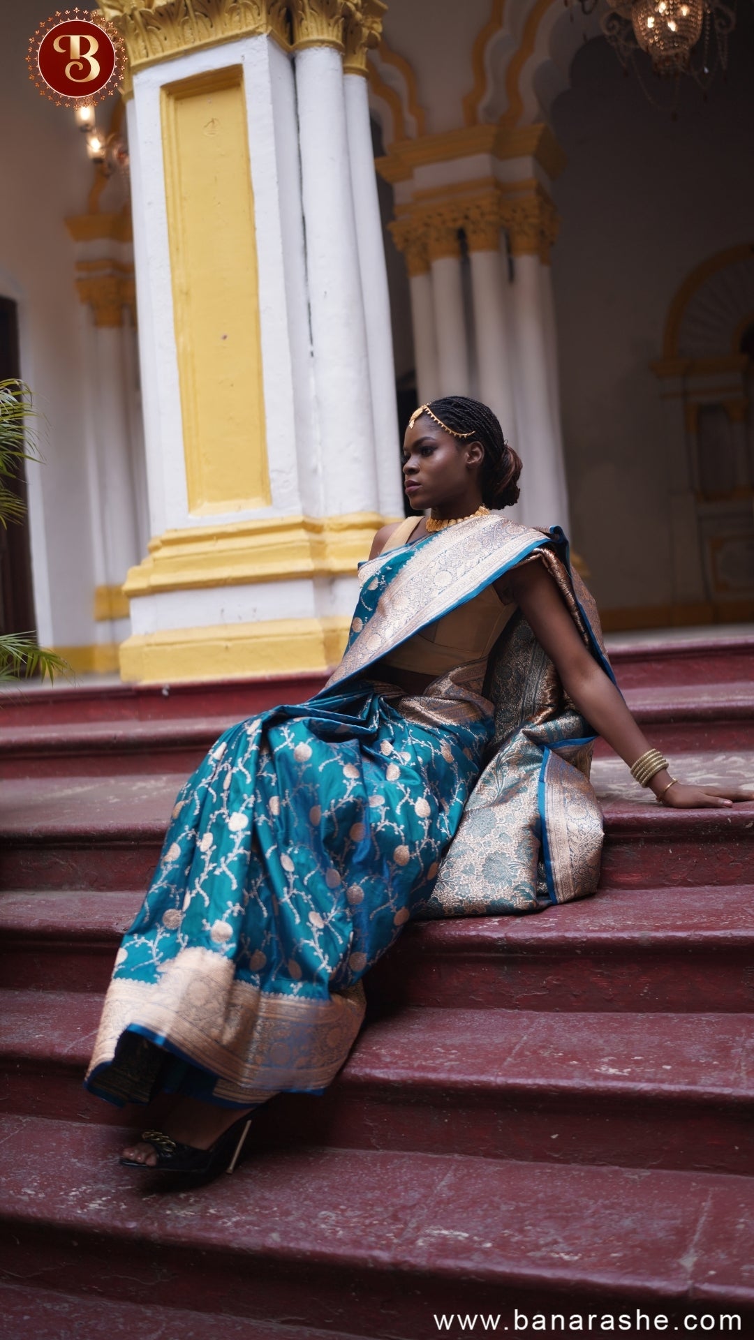 Blue with Silver-Gold Zari Pure Katan Silk Banarasi Saree