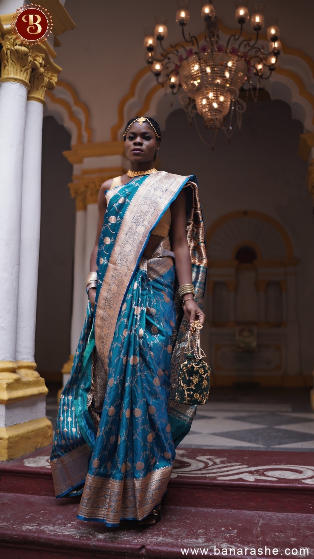 Blue with Silver-Gold Zari Pure Katan Silk Banarasi Saree
