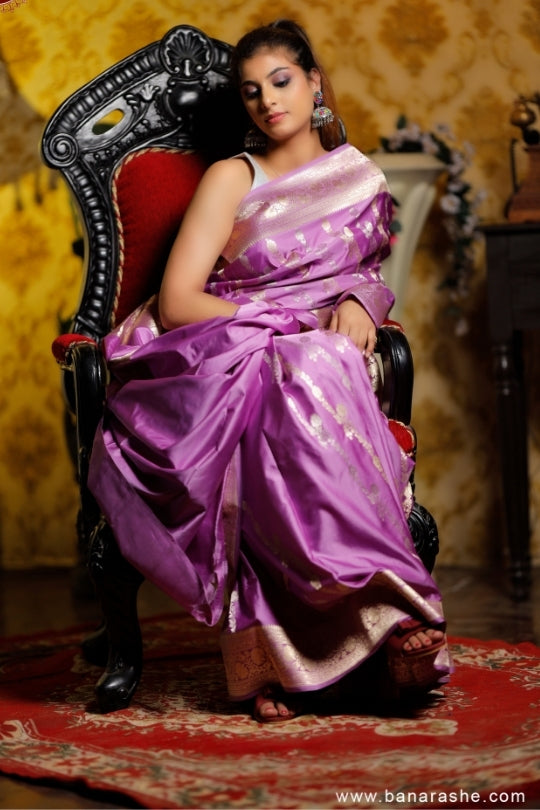 Lavende with Jaal Zari Work Handloom Katan Pure Silk Saree