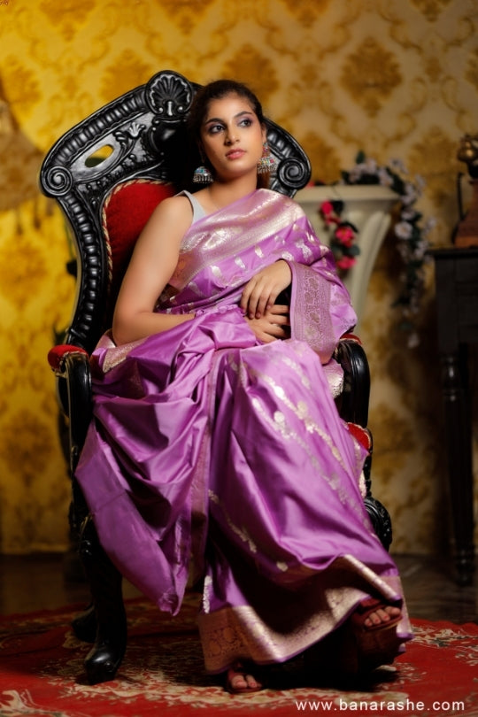 Lavende with Jaal Zari Work Handloom Katan Pure Silk Saree