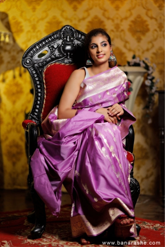 Lavende with Jaal Zari Work Handloom Katan Pure Silk Saree