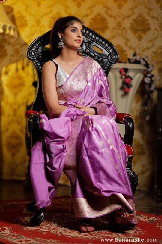Lavende with Jaal Zari Work Handloom Katan Pure Silk Saree