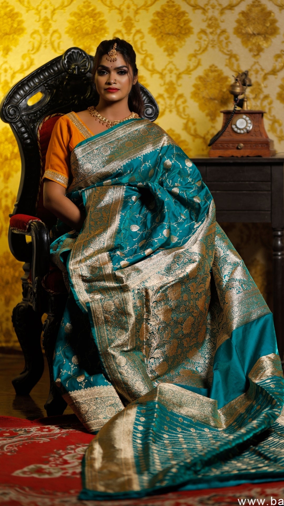 Amber Blue Katan Silk Dual Zari Banarasi Saree