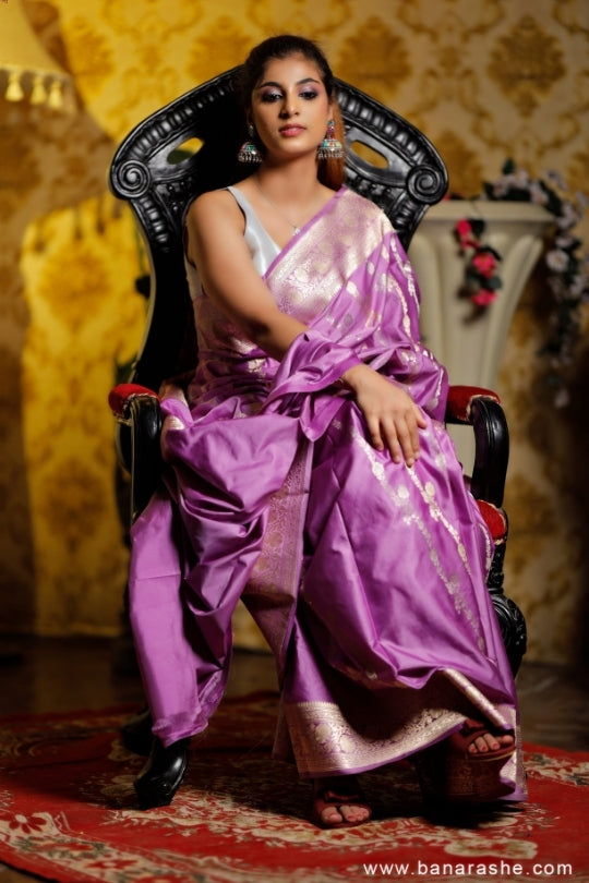 Lavende with Jaal Zari Work Handloom Katan Pure Silk Saree