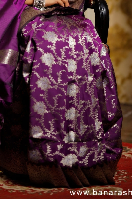 Purple with Jaal Zari Work Handloom Katan Pure Silk Saree
