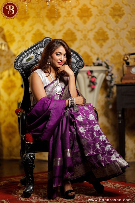 Purple with Jaal Zari Work Handloom Katan Pure Silk Saree