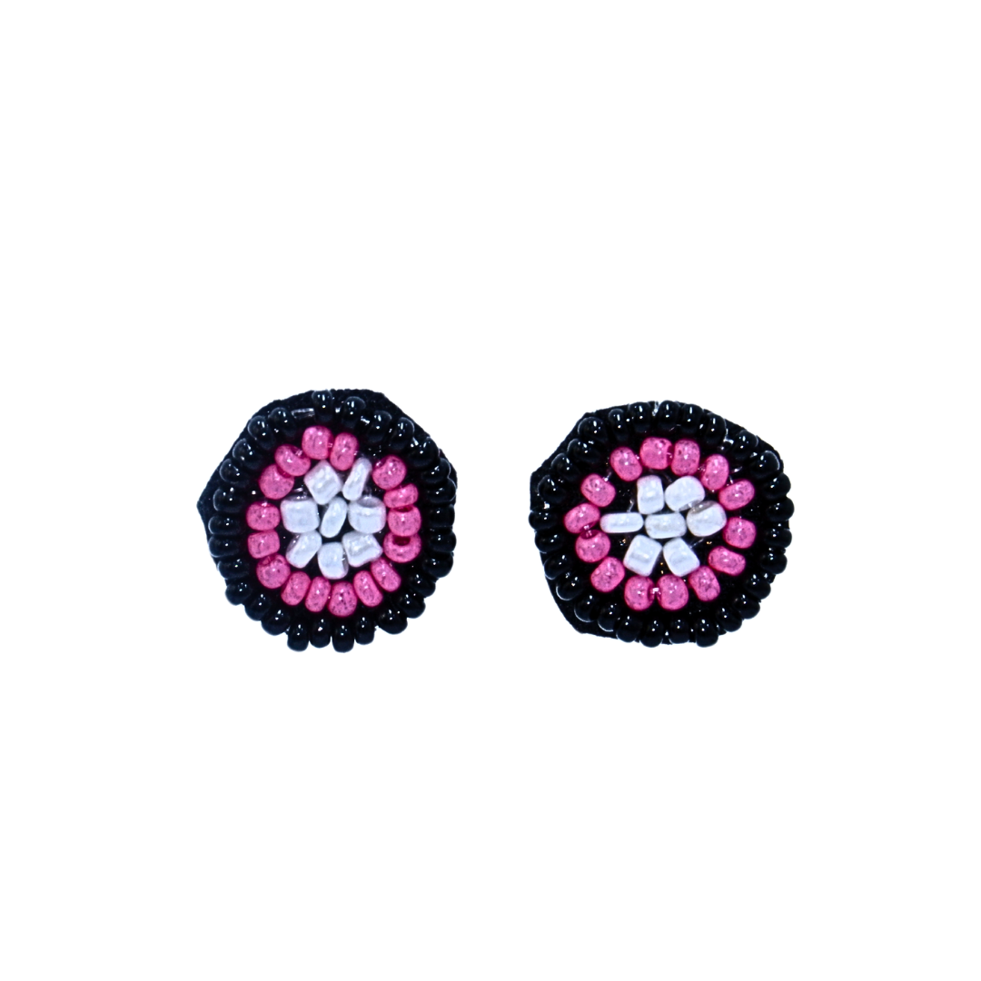 Black, Pink & White Crystal Stud Earrings