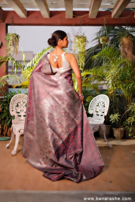 Wine Art Work Handloom Katan Pure Silk Saree