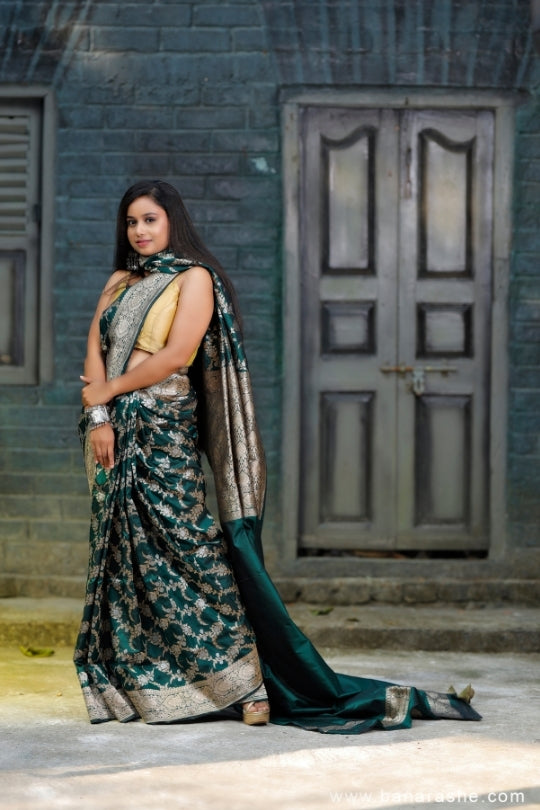 Green with Zari Art Handloom Katan Pure Silk Saree