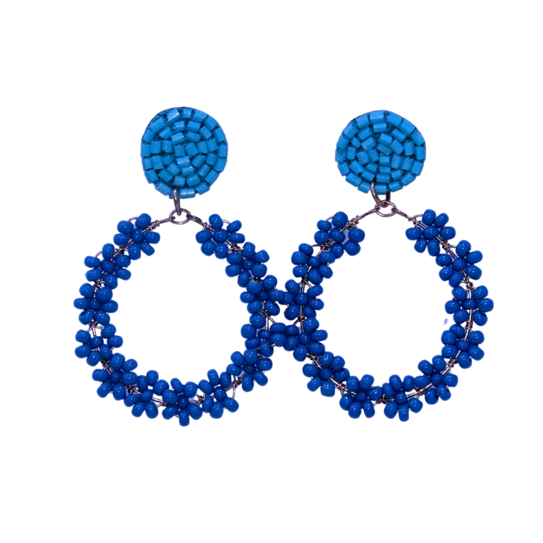 Blue Bloom Boho Earrings – Floral Bling with Top Accent