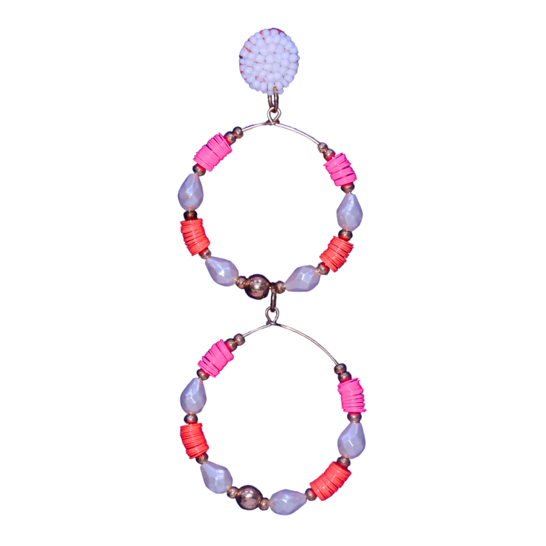 Sunset Bloom Boho Earrings – Pink, Cream & Orange Seed Beads
