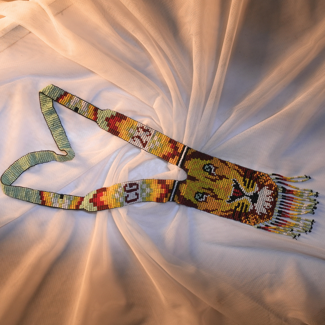 Regal Roar Boho Statement Necklace – Multicolor Woven Seed Beads & Lion Design