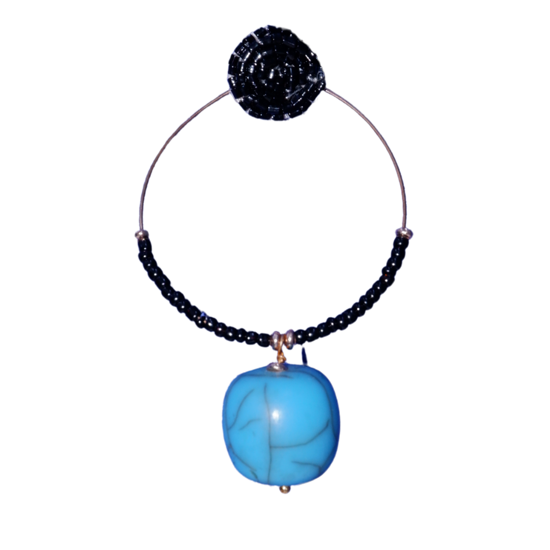 Midnight Sky Boho Earrings – Black Seed Beads & Turquoise Accents