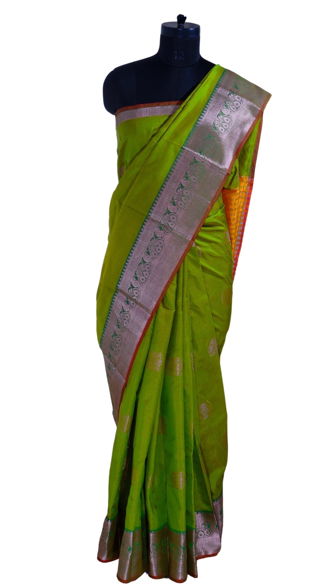 Green with Silver Border Contrast Banarasi Silk Saree