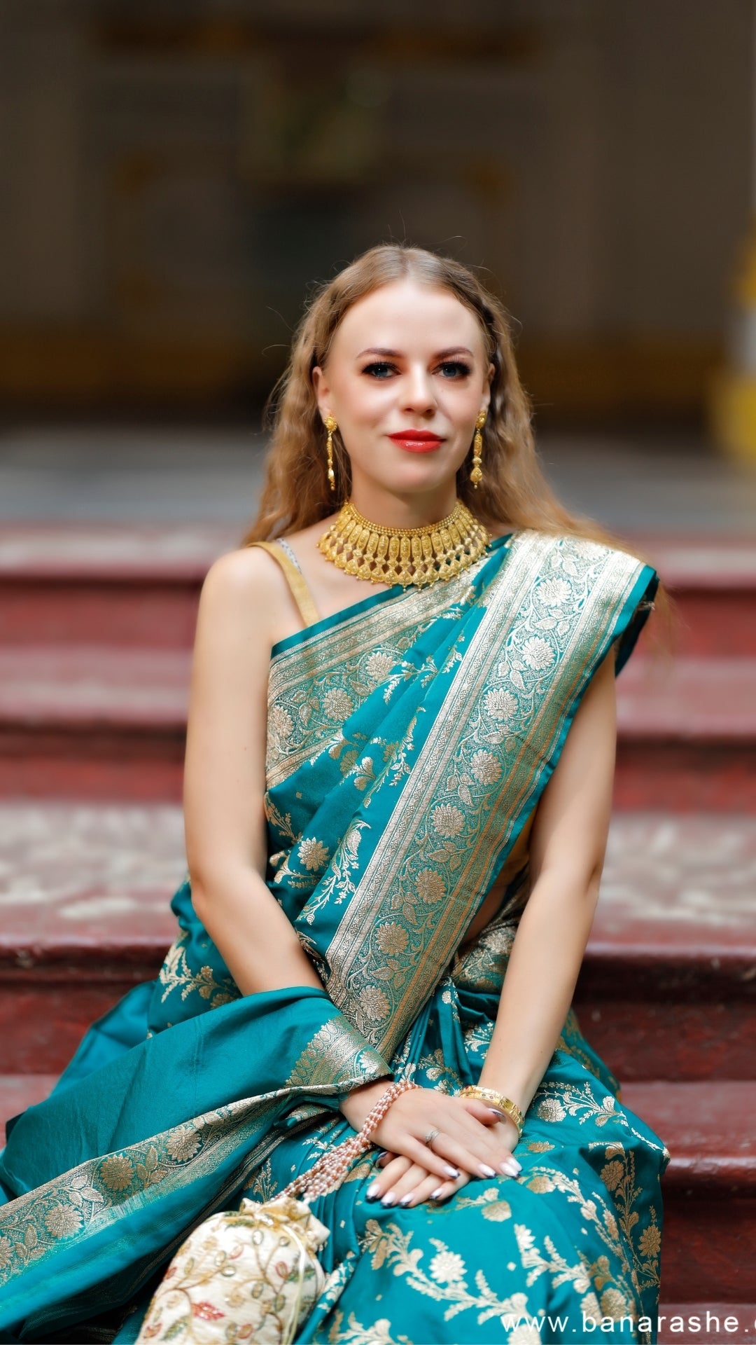 Teal Blue Katan Silk Dual Zari Banarasi Saree
