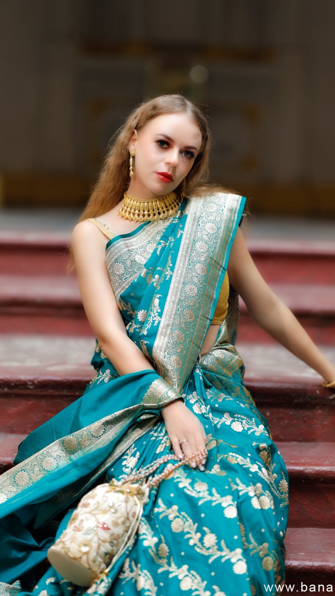 Teal Blue Katan Silk Dual Zari Banarasi Saree