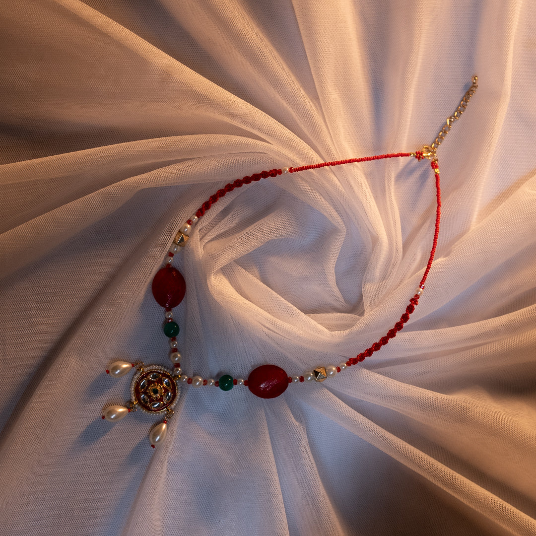 AD Pendant Necklace with Acrylic & Pearl Mix on Twisted Cotton Wax Cord