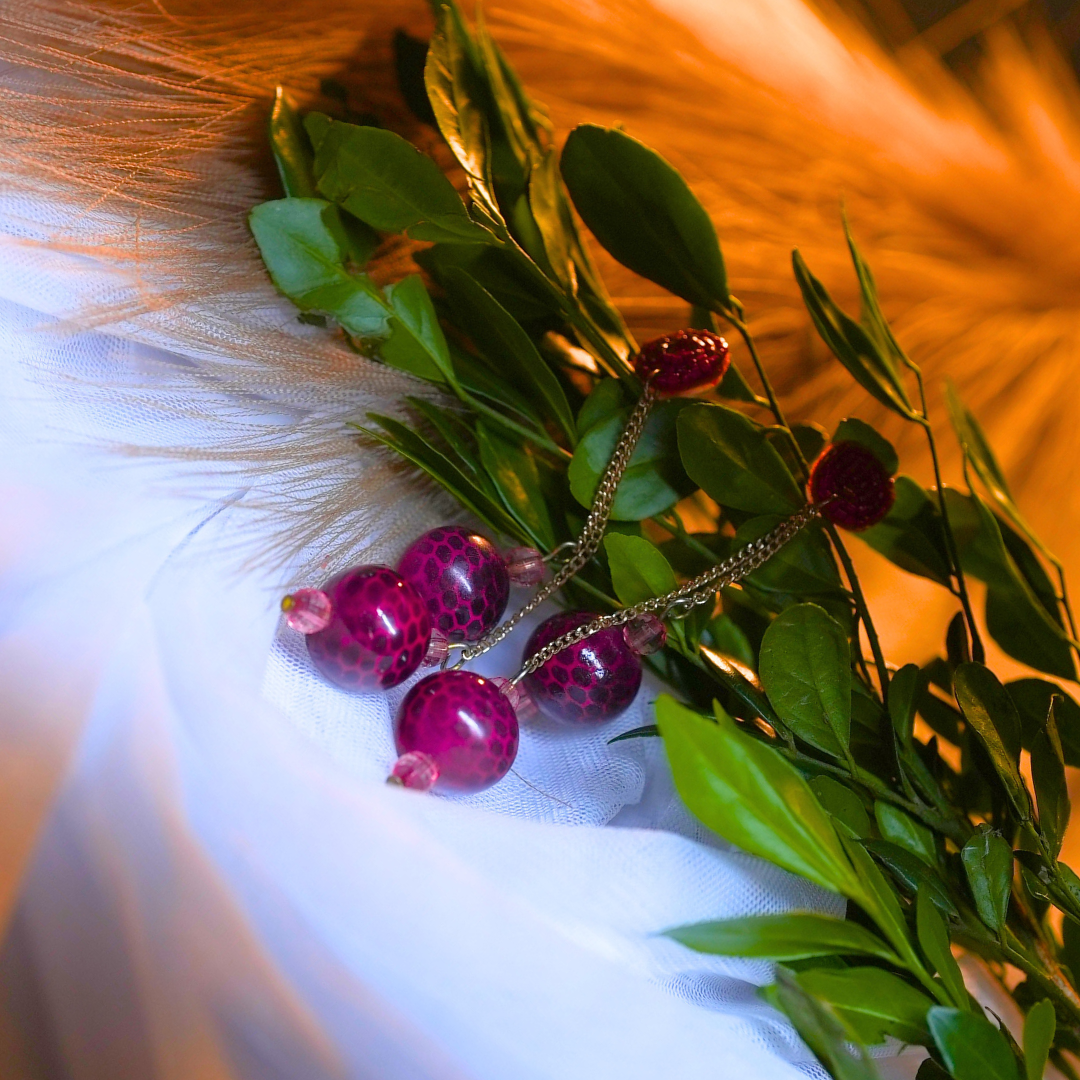 Cherry Round Bead Earrings with Gold Plating – 14mm