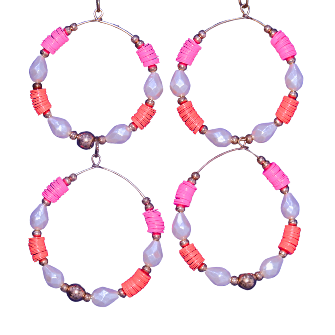 Sunset Bloom Boho Earrings – Pink, Cream & Orange Seed Beads