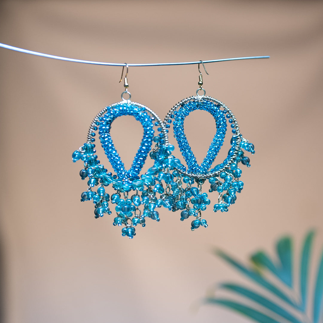 Turquise Beade With Golden Metal Fram Wrapp Sring Inside Over Fram Earring