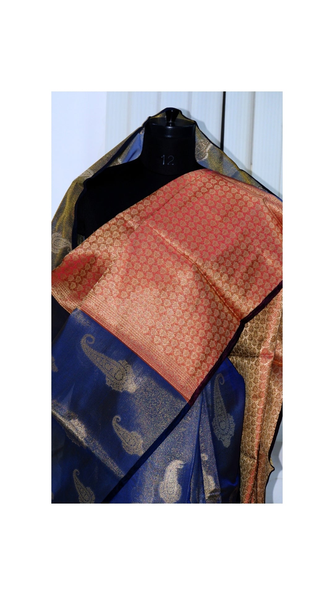 Navy Blue with Pink Contrast Banarasi Silk Saree