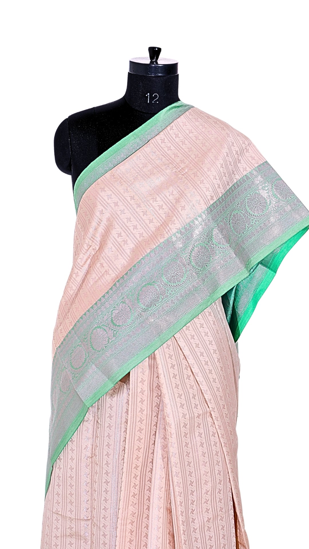 Light Pink with Sea Green Border Contrast Banarasi Silk Saree