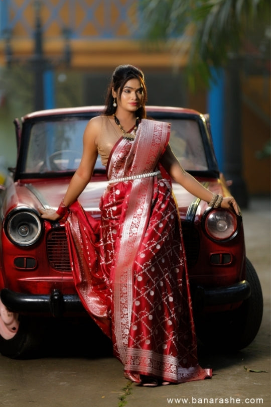 Red with Golden Zari Art Handloom Katan Pure Silk Saree