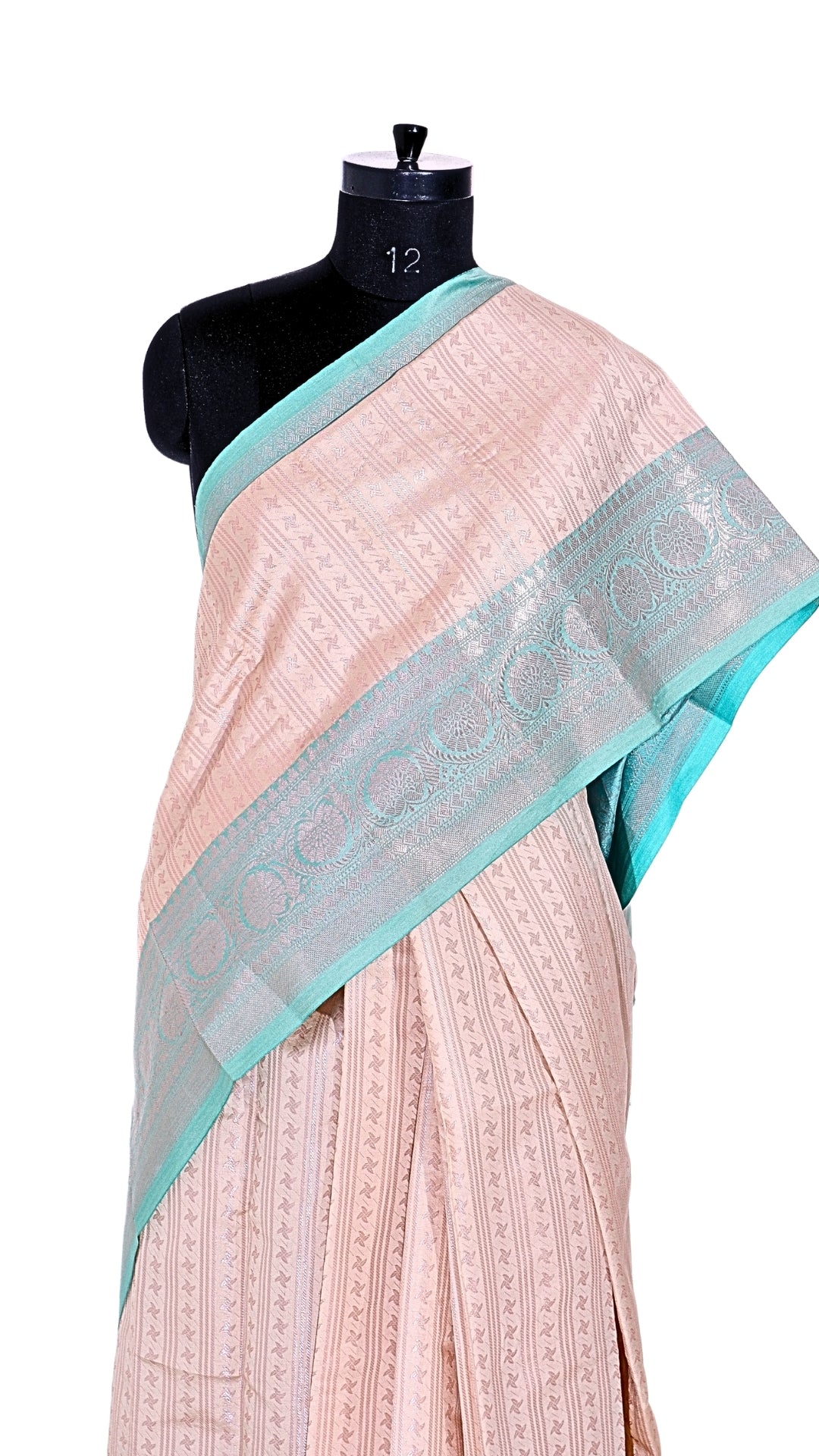 Light Pink with Sea Green Border Contrast Banarasi Silk Saree