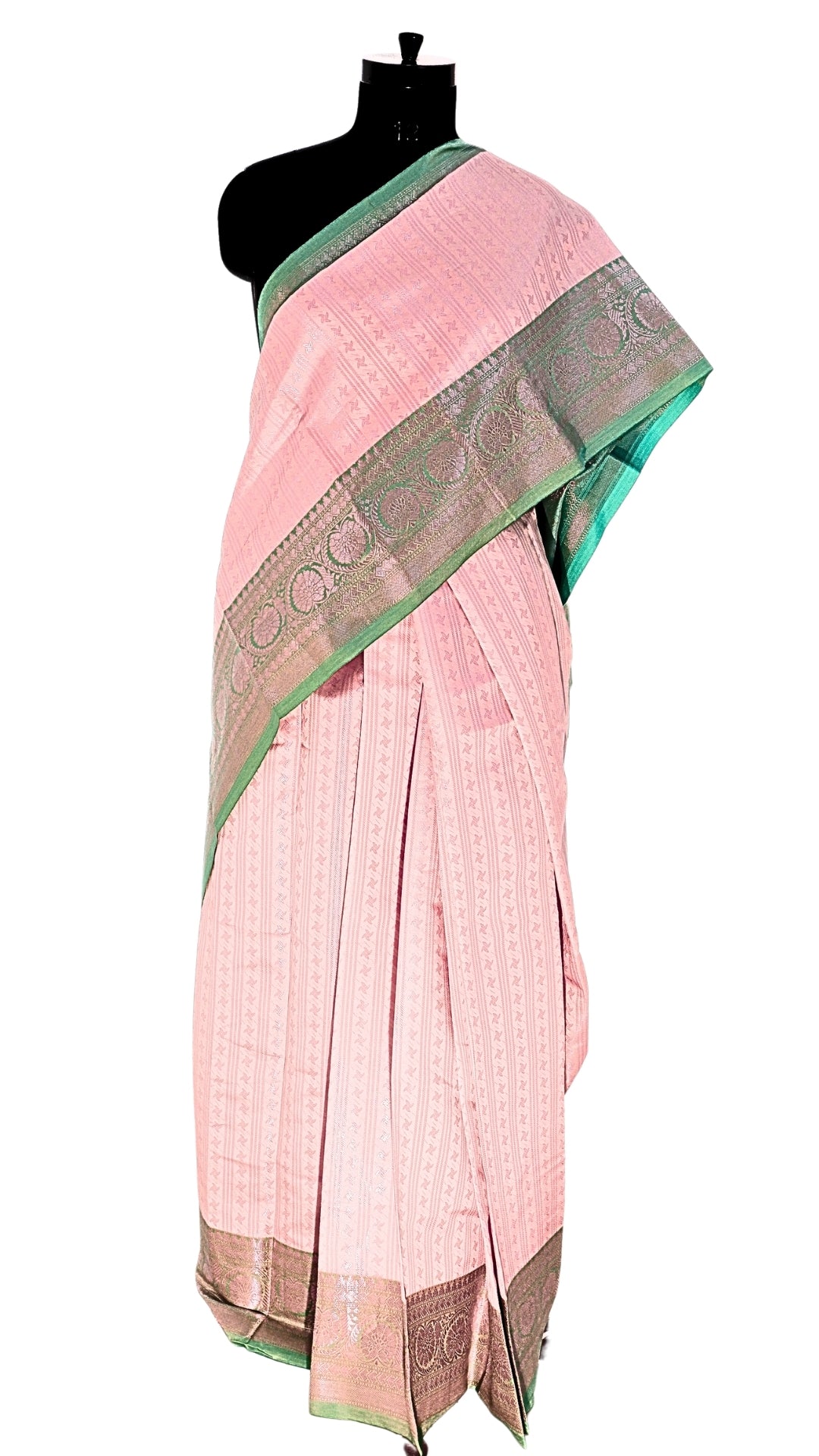 Light Pink with Sea Green Border Contrast Banarasi Silk Saree