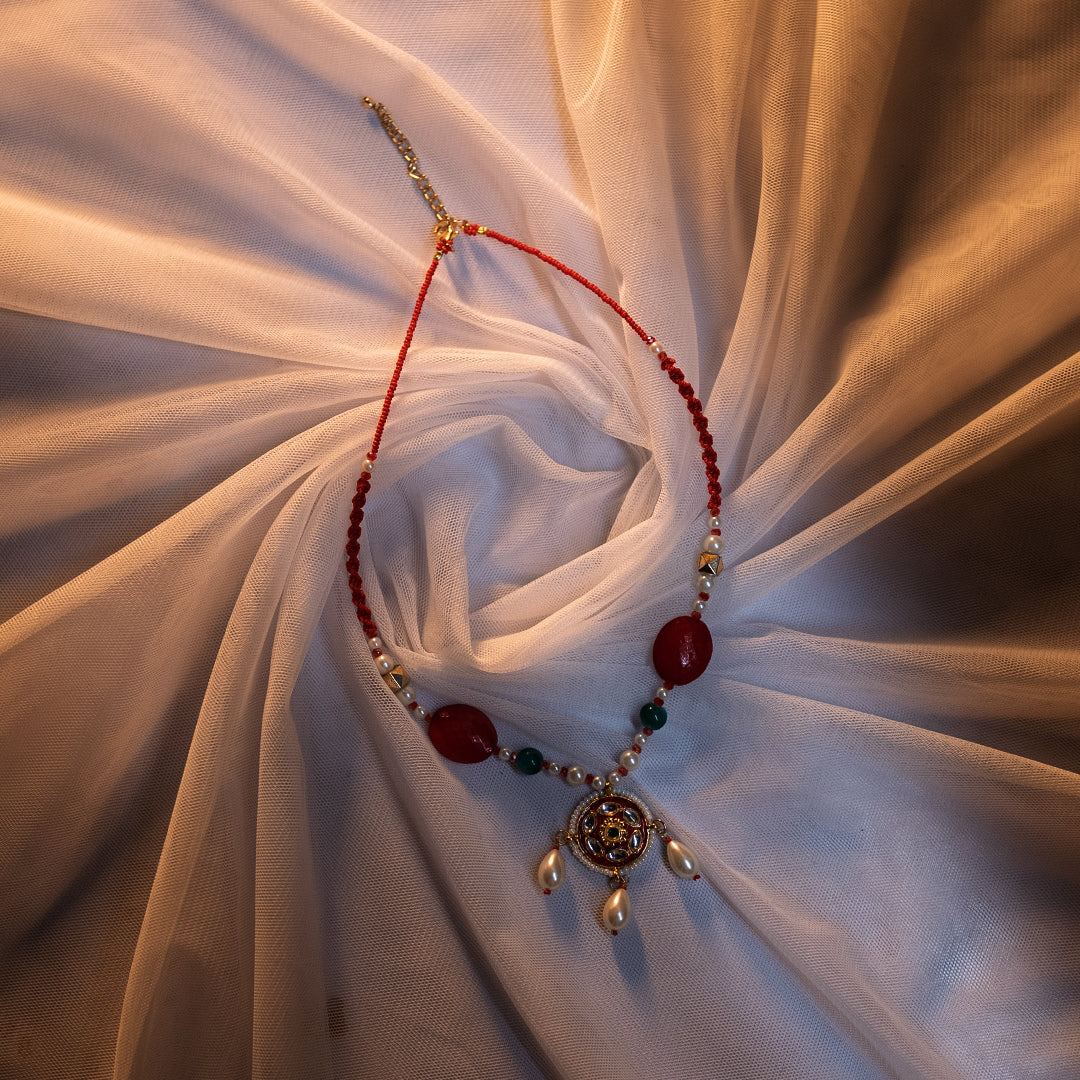 AD Pendant Necklace with Acrylic & Pearl Mix on Twisted Cotton Wax Cord
