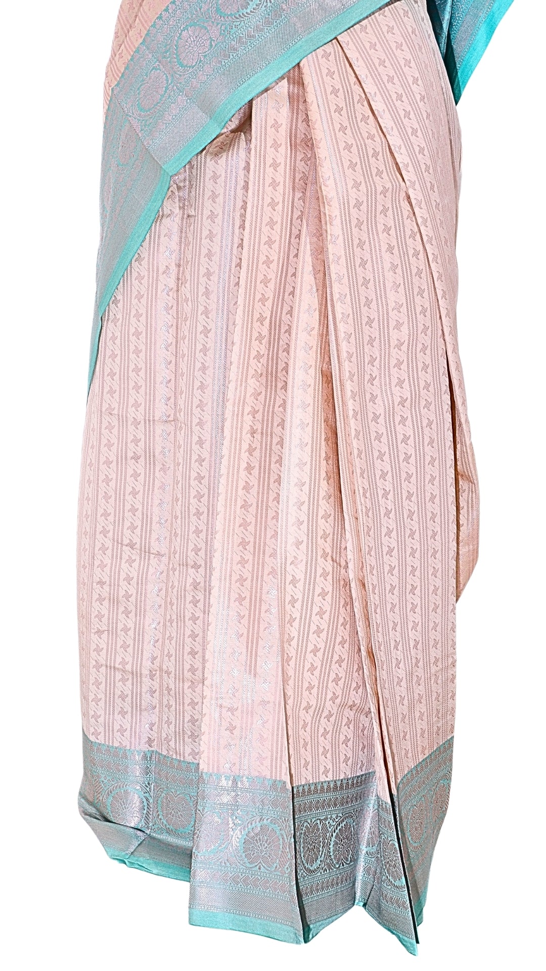 Light Pink with Sea Green Border Contrast Banarasi Silk Saree
