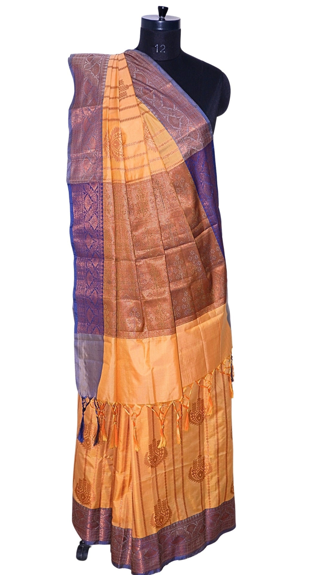 Golden with Purple Border Contrast Banarasi Silk Saree