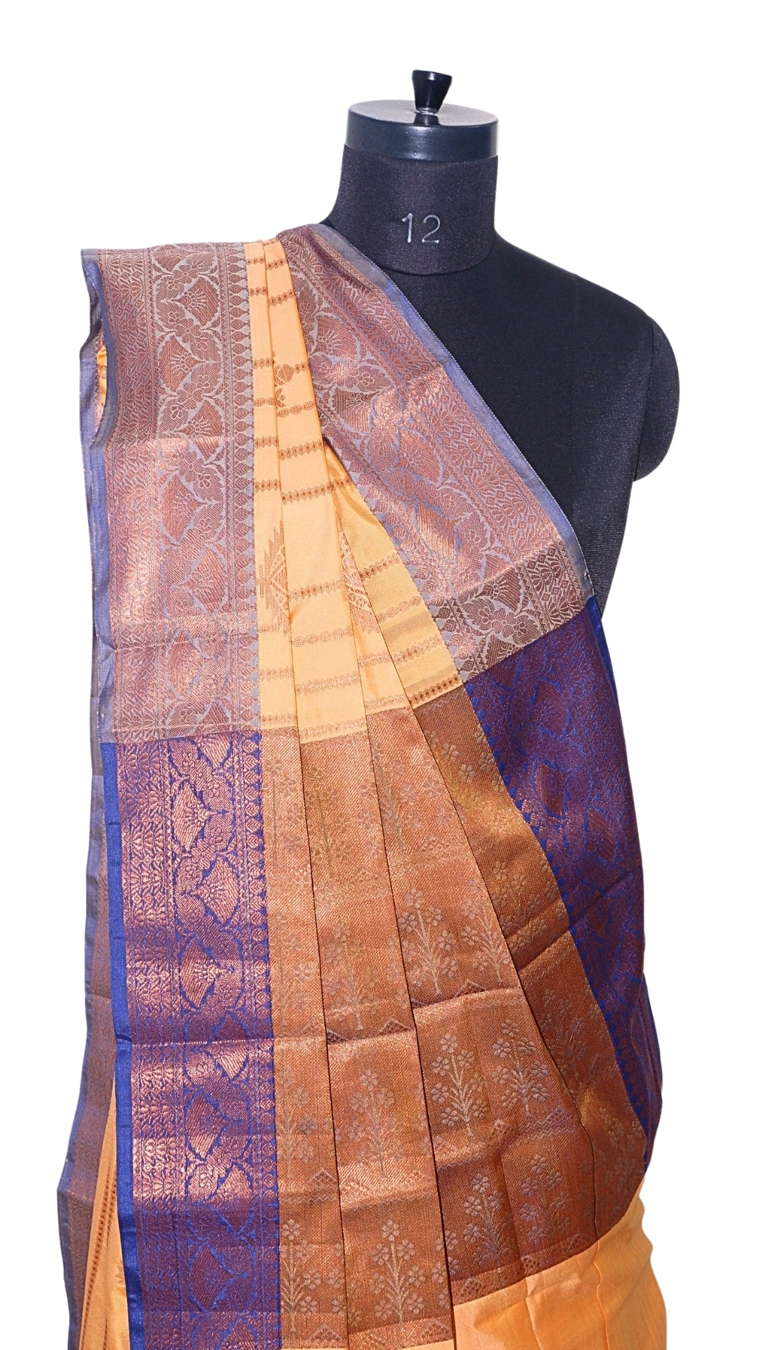 Golden with Purple Border Contrast Banarasi Silk Saree