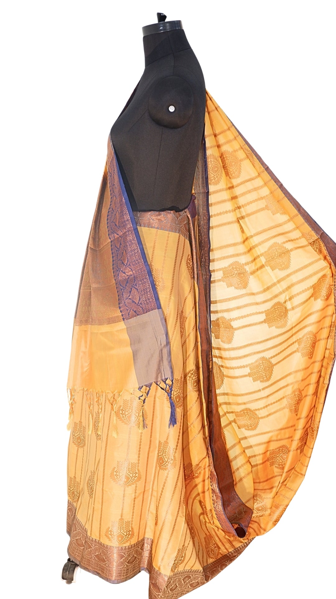 Golden with Purple Border Contrast Banarasi Silk Saree