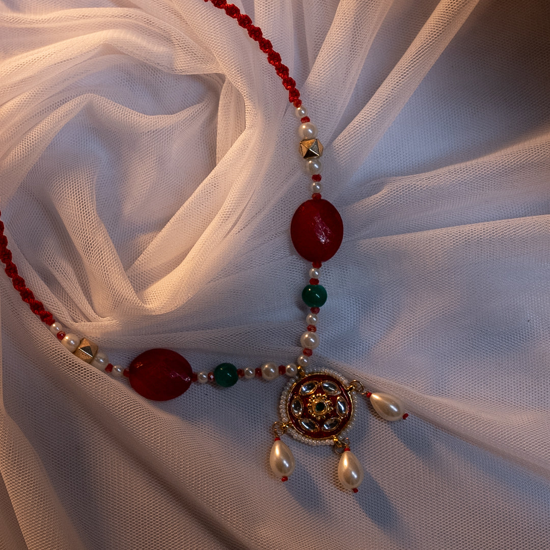 AD Pendant Necklace with Acrylic & Pearl Mix on Twisted Cotton Wax Cord