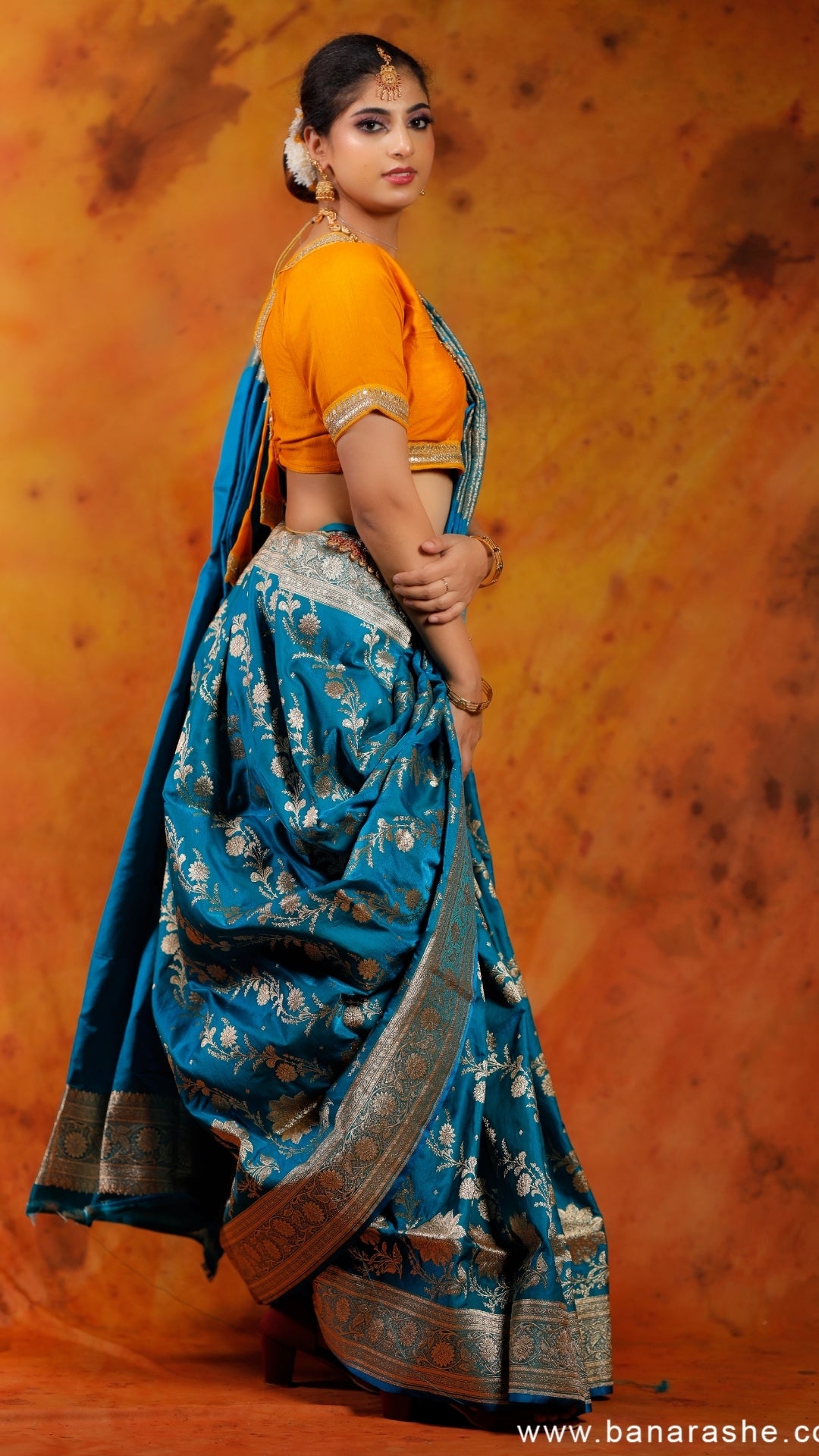 Blue Dual Silver Zari Pure Katan Silk Banarasi Saree