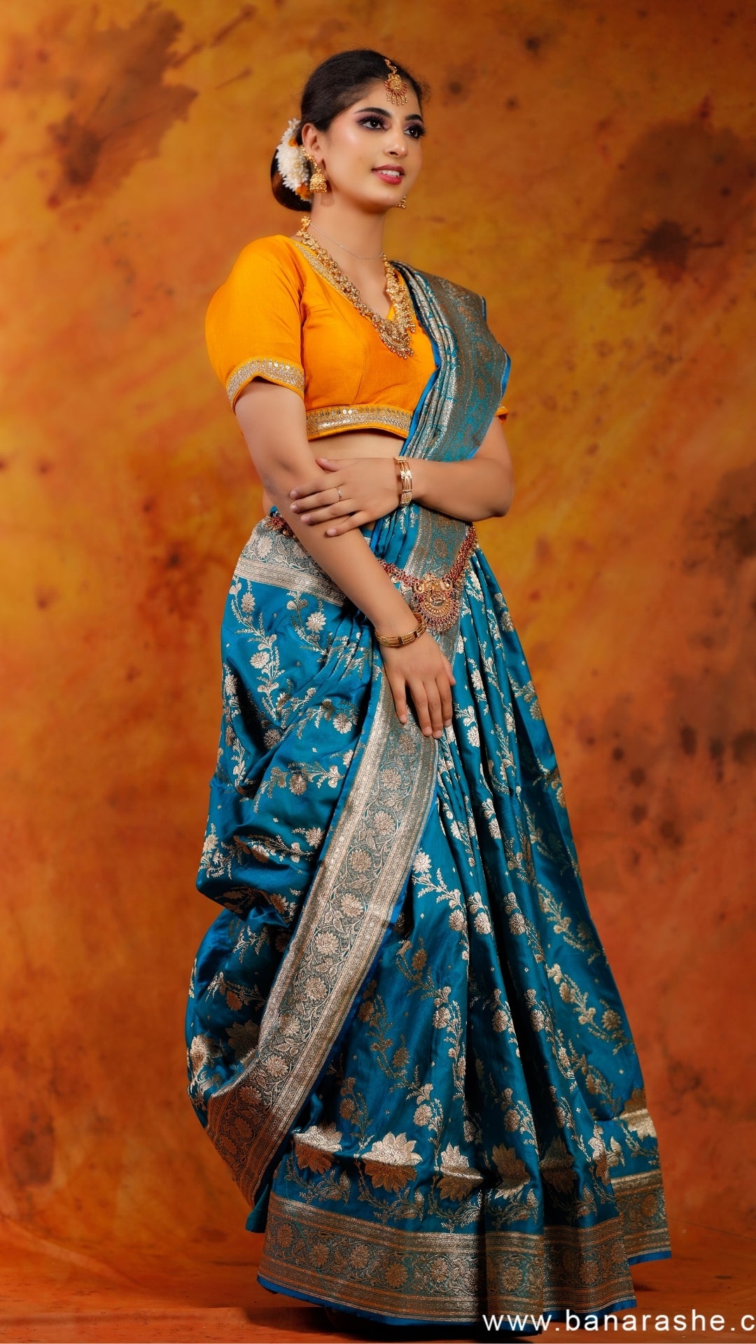Blue Dual Silver Zari Pure Katan Silk Banarasi Saree