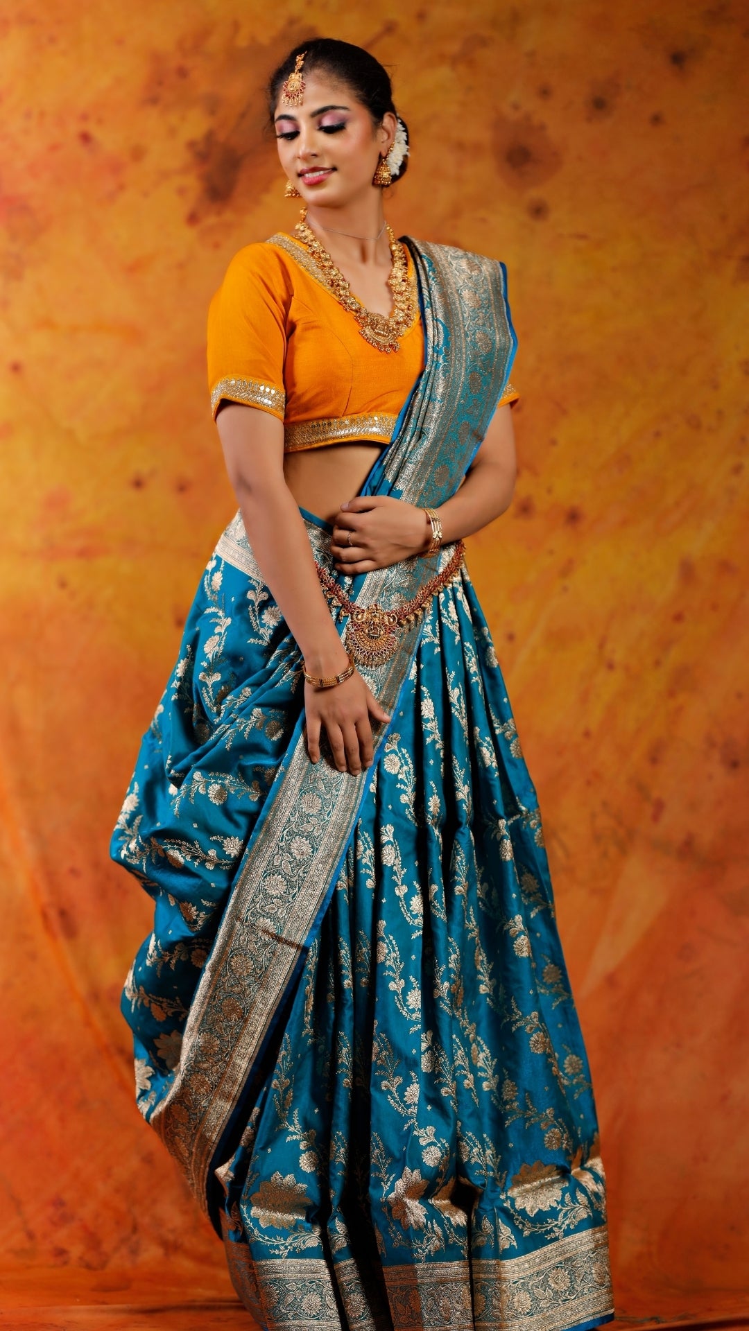 Blue Dual Silver Zari Pure Katan Silk Banarasi Saree