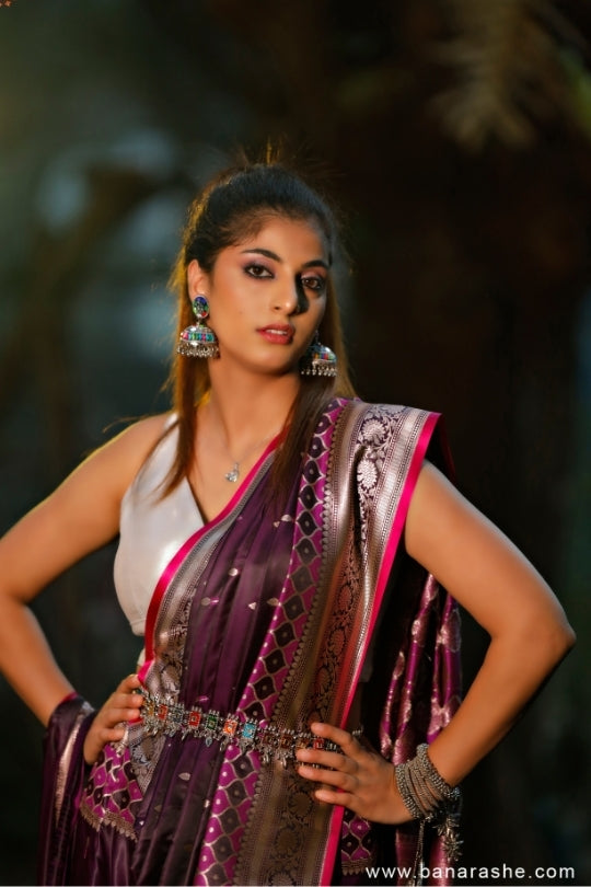 Purple with All Zari Art Handloom Katan Pure Silk Saree