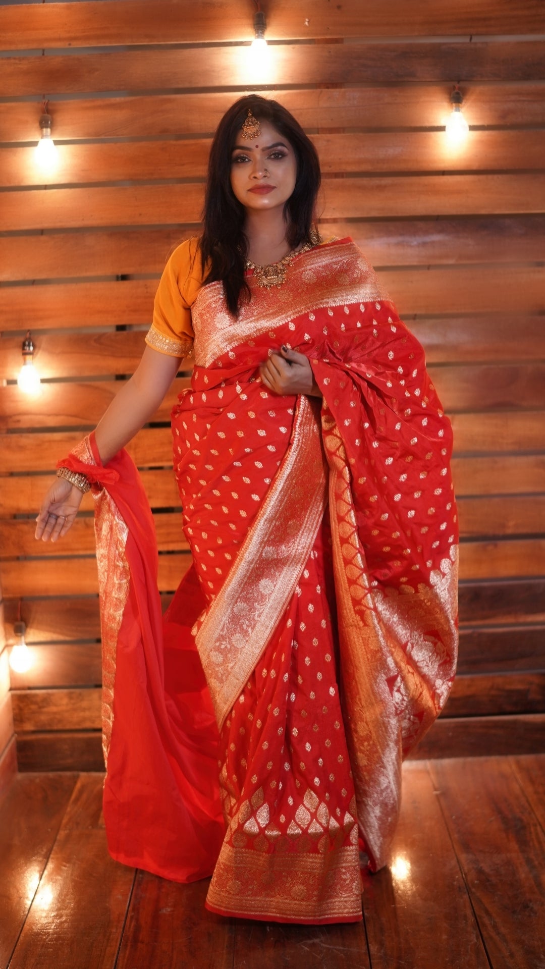 Classic Red Pure Katan Silk Banarasi Saree