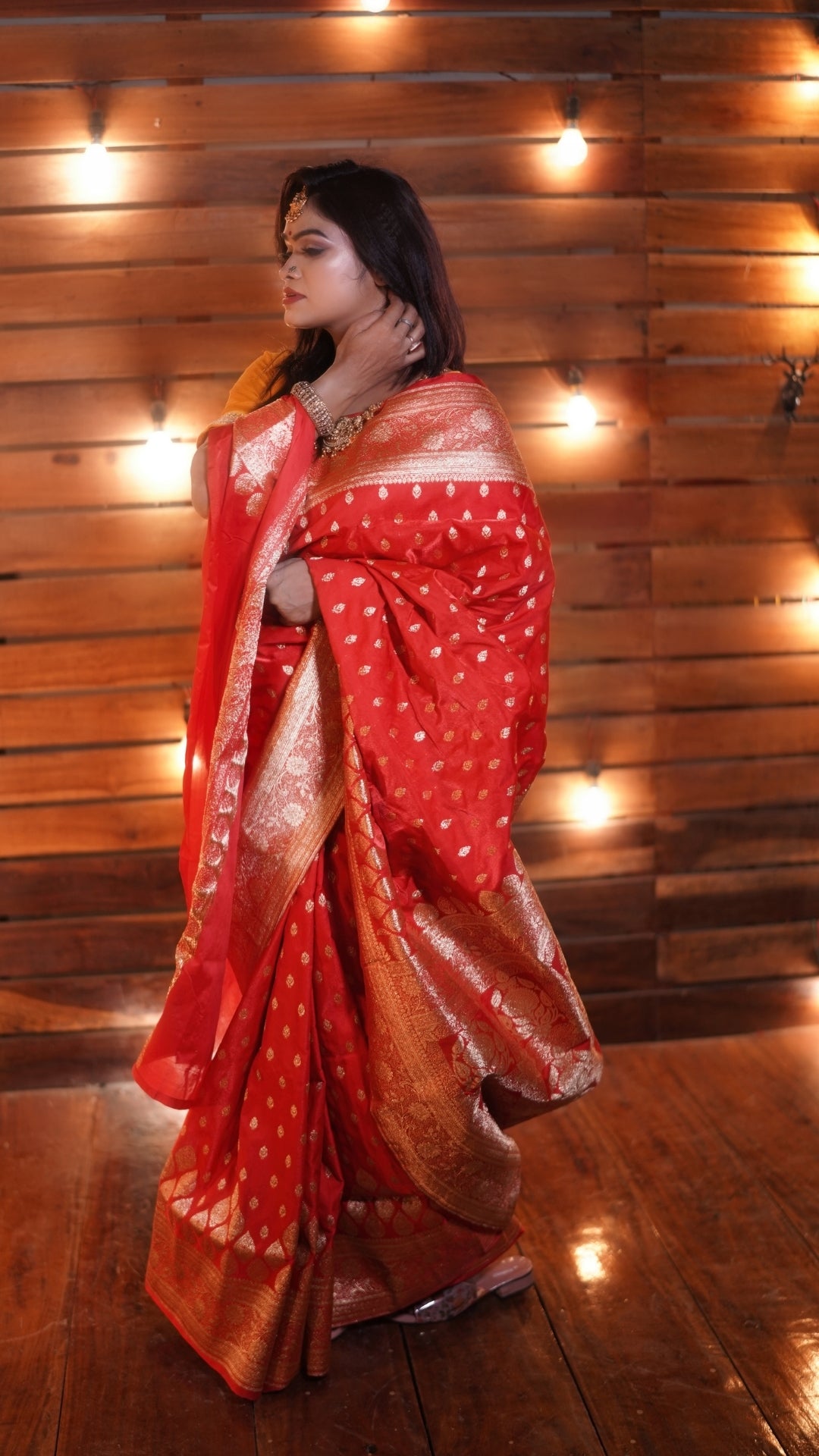 Classic Red Pure Katan Silk Banarasi Saree
