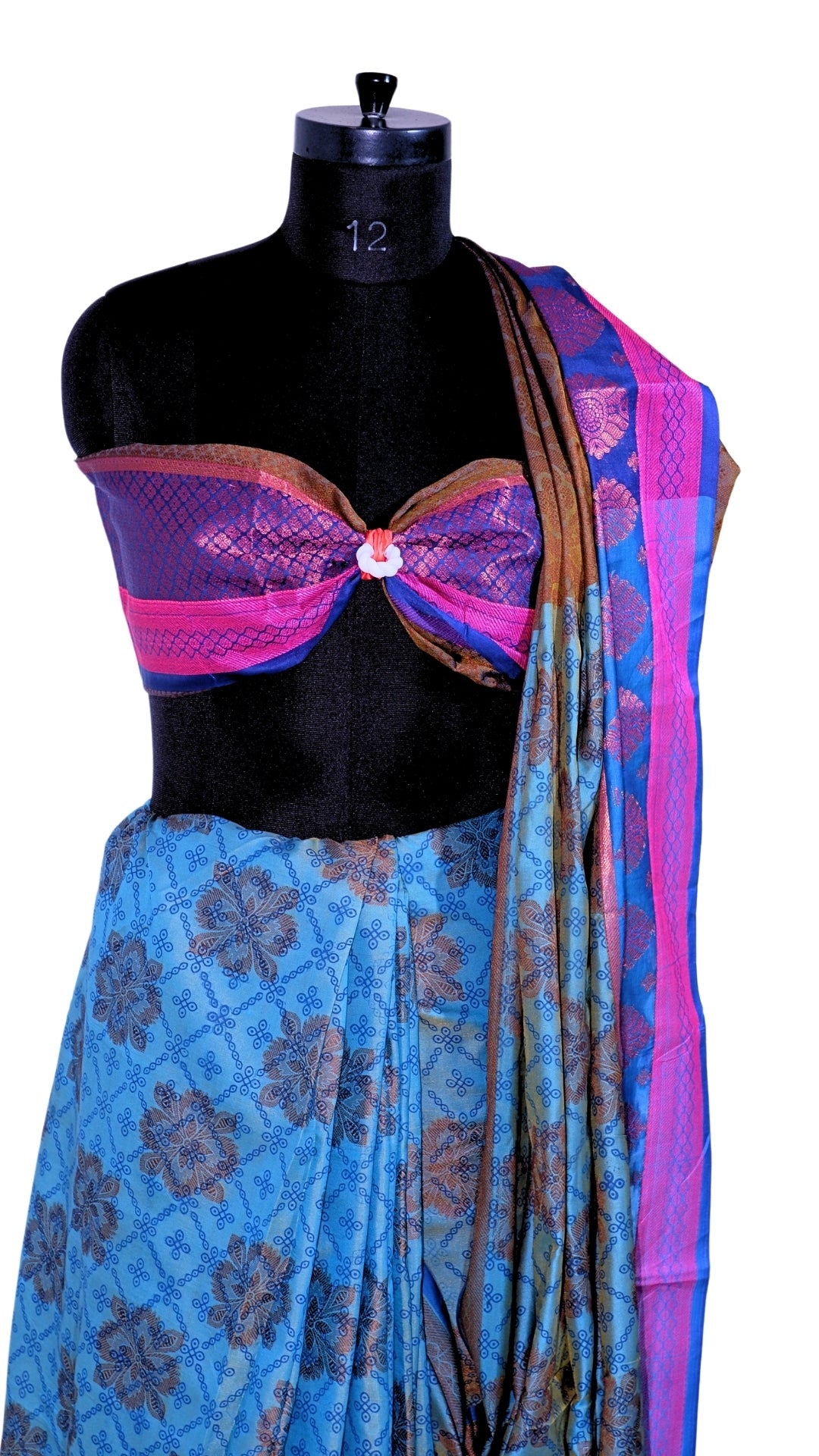 Blue Banarasi Silk Saree with Contrast Blouse