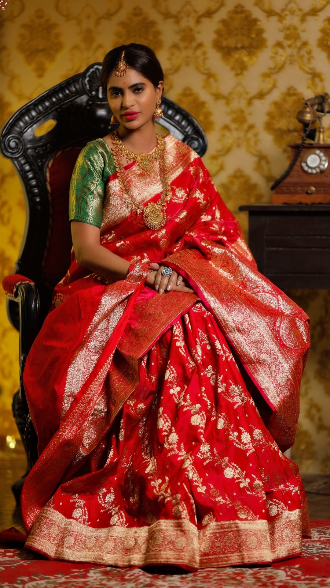 Red With Green Blouse Katan Silk Banarasi Saree