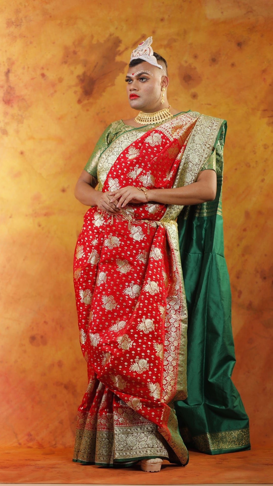 Teal Green and Red with Silver Zari Art Work Handloom Katan Pure Silk Saree