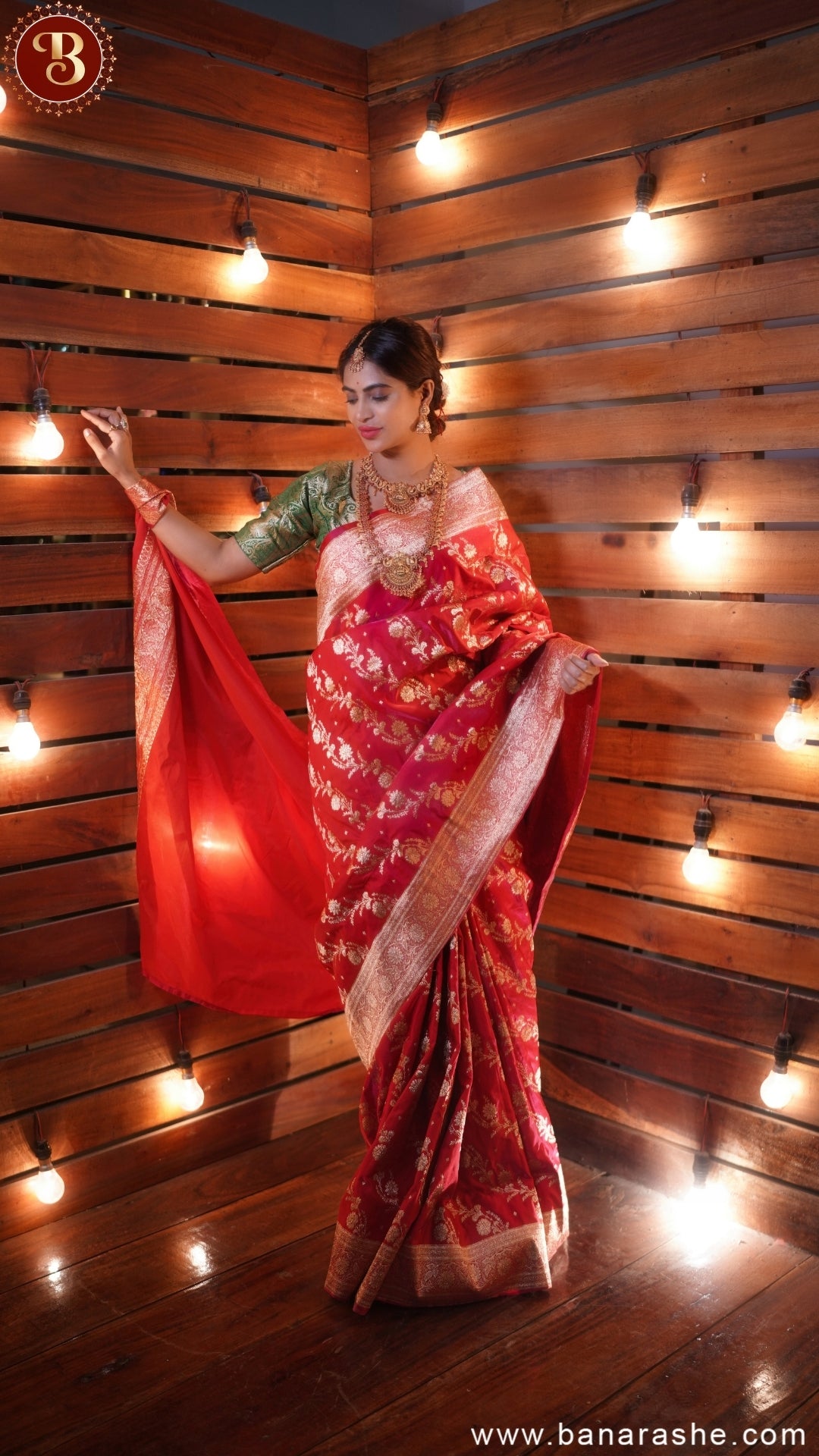 Red Royalty Pure Katan Silk Banarasi Saree