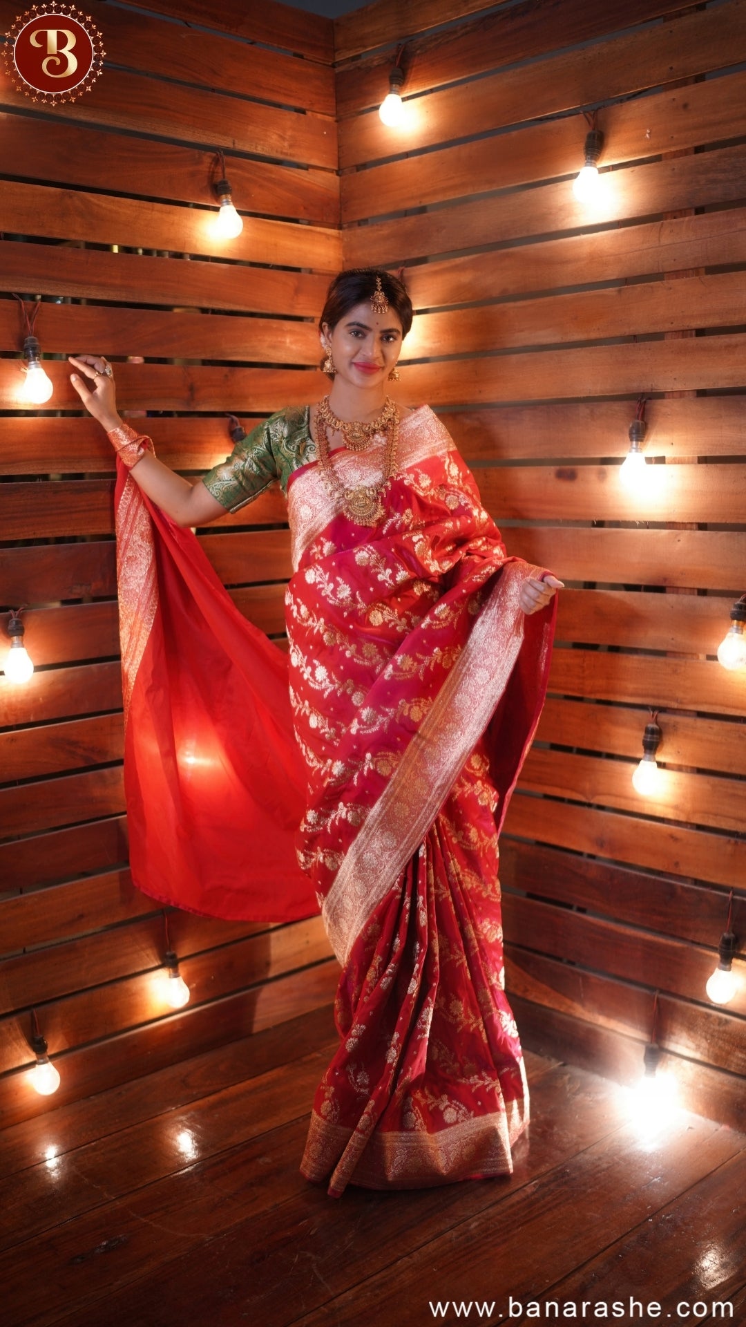 Red Royalty Pure Katan Silk Banarasi Saree