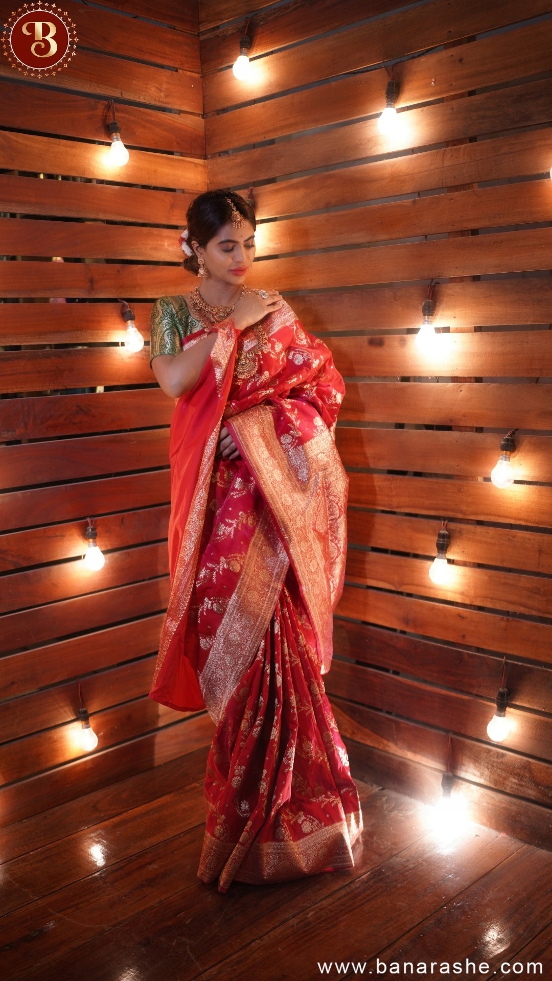 Red Royalty Pure Katan Silk Banarasi Saree