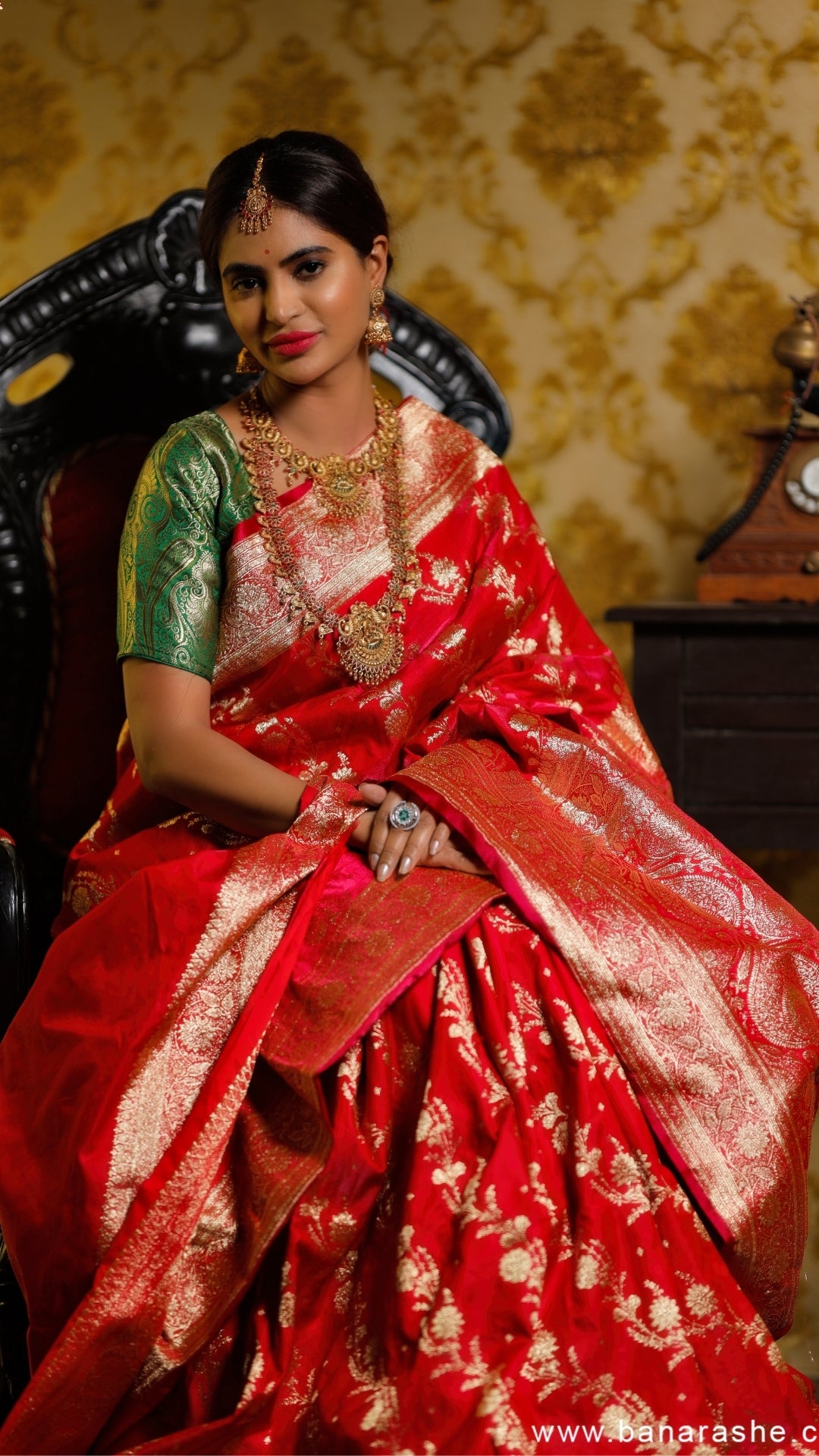 Red With Green Blouse Katan Silk Banarasi Saree